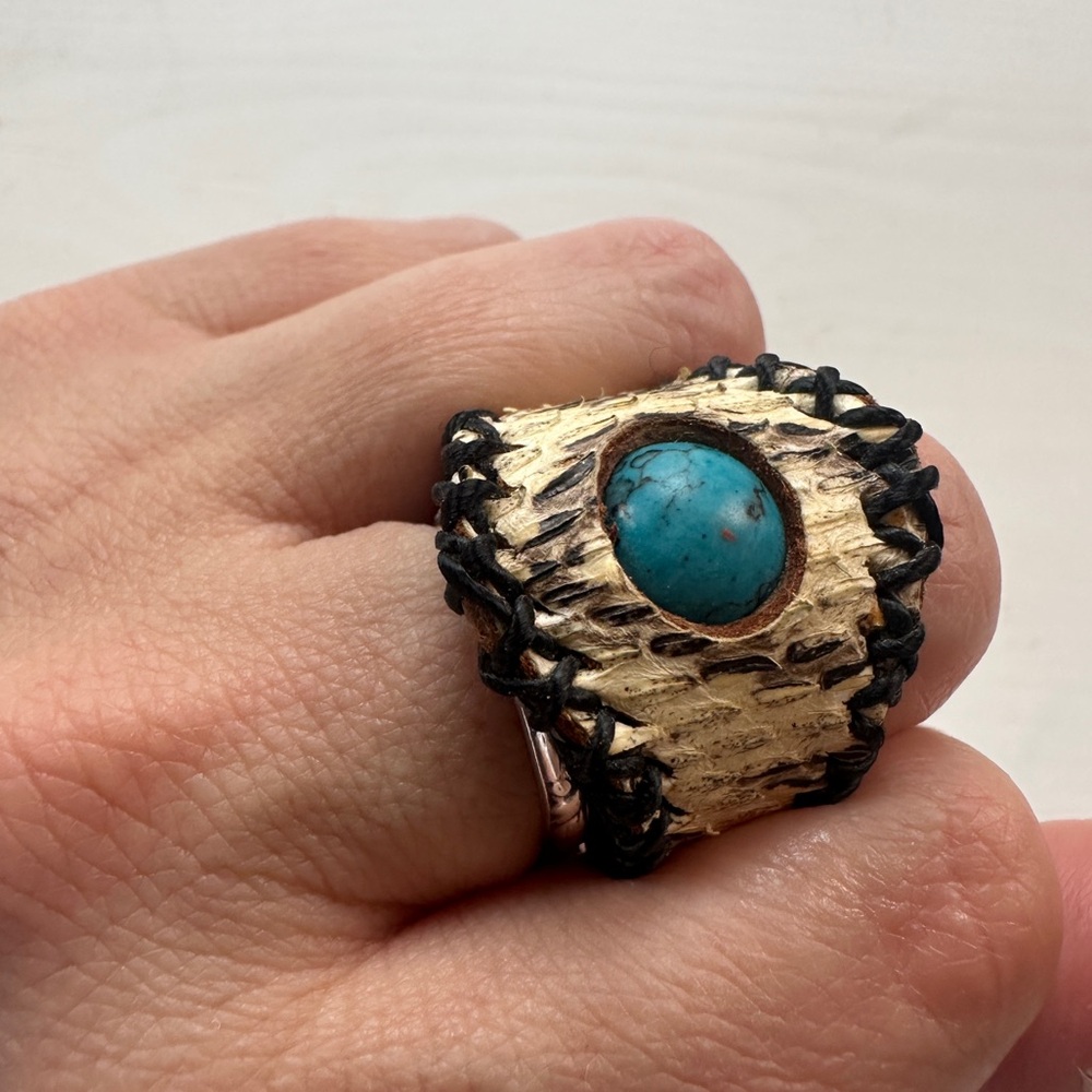 Americana Ring Turquoise cabochon Adjustable Size band. ooak Handmade